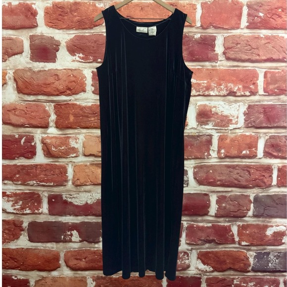 Vintage Kathie Lee Dress Women's 16W Plain Black Velvet Velour Stretchy Evening - Picture 1 of 8